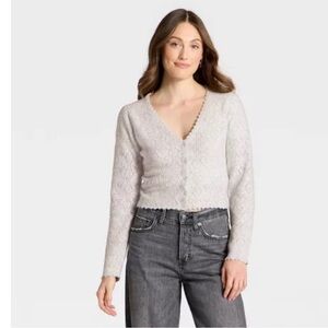 Universal Thread Light Gray Women's Cozy Lace Cardigan Sweater Light Gray Size M